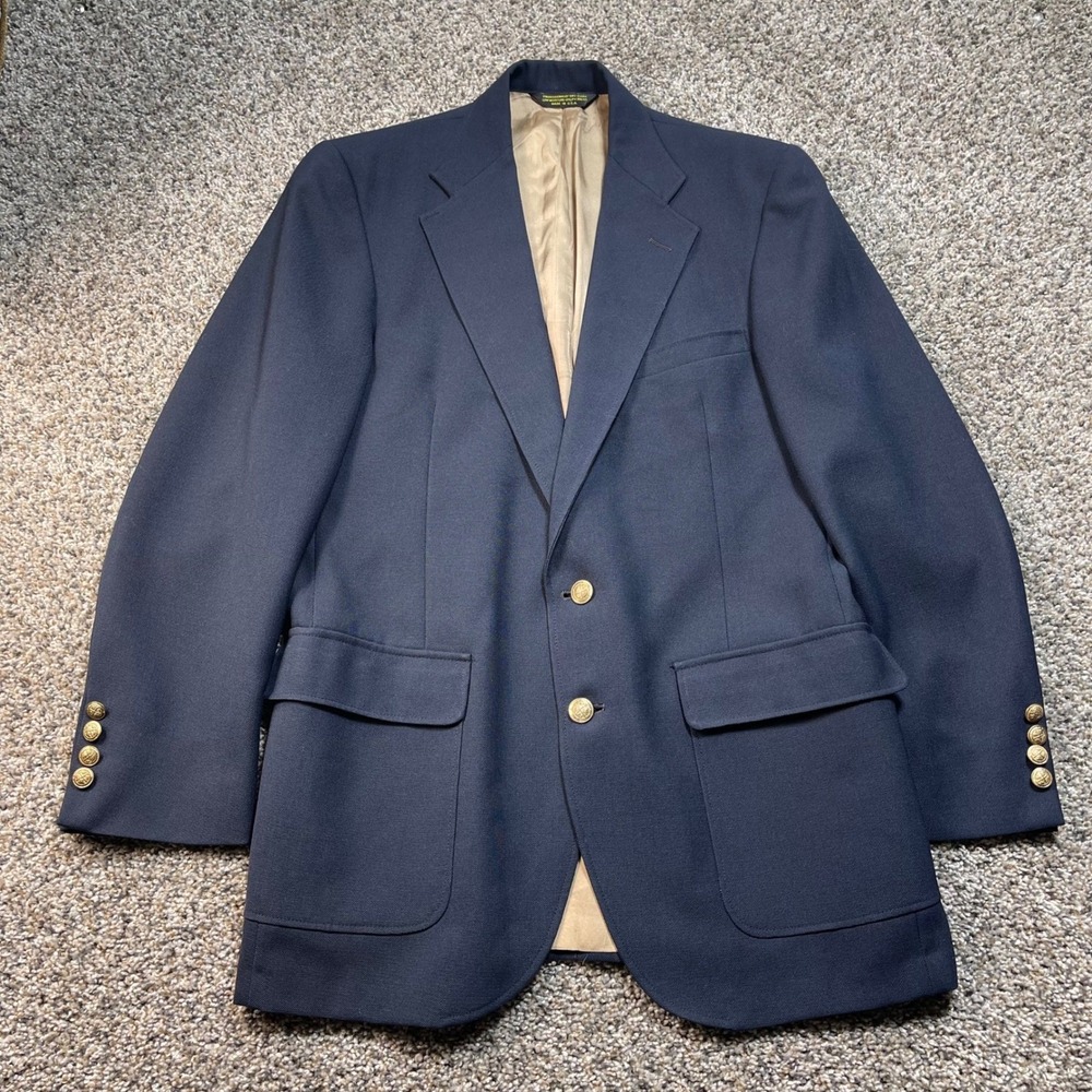 C&R Clothiers Gold Buttons Blazer Sport Coat Mens 42R Navy Wool USA Made Classic